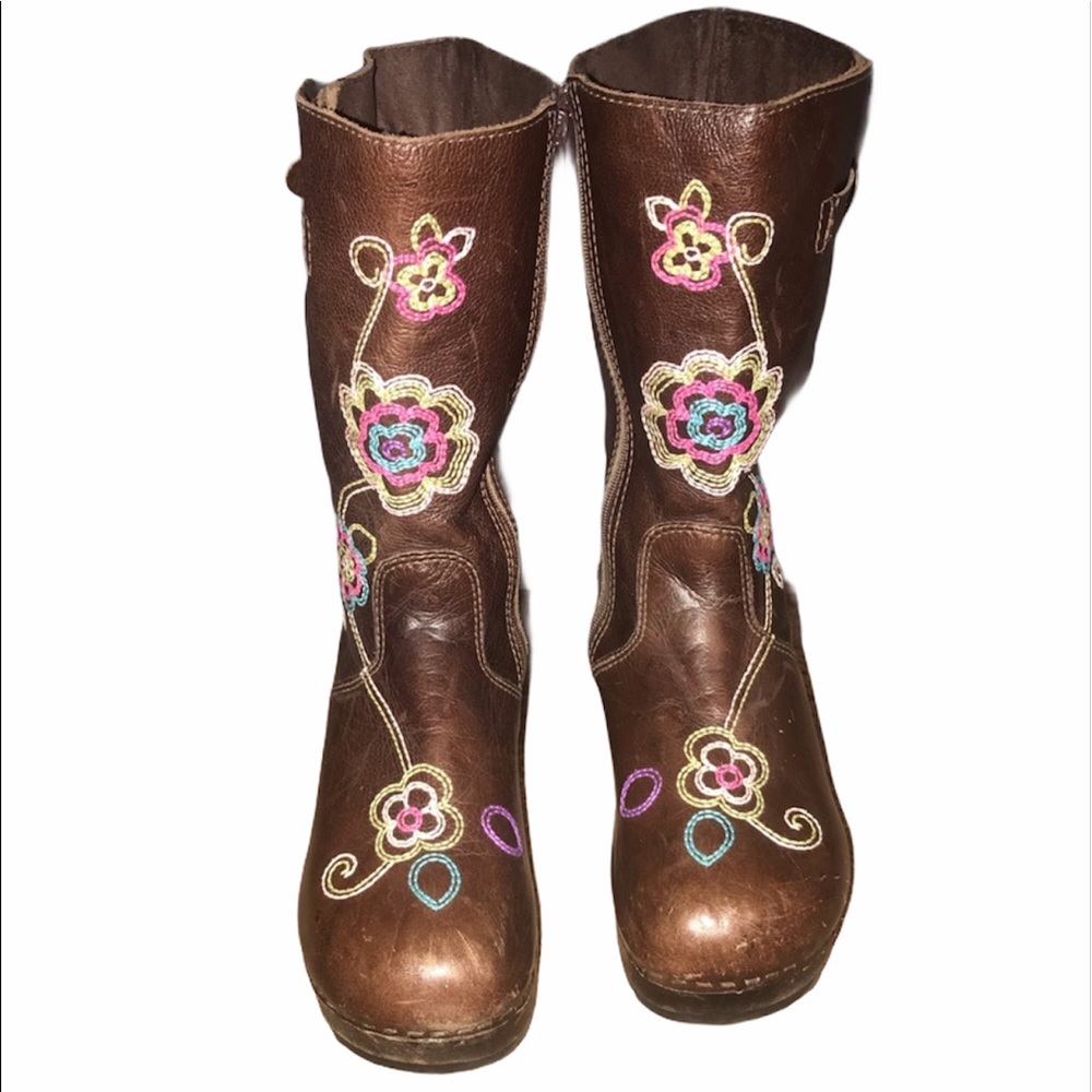 HANNA ANDERSSON Brown leather floral Boots SZ 5 35